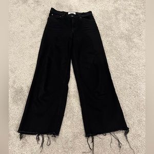 Reformation black full length raw hem denim jeans high rise wide leg size 25.